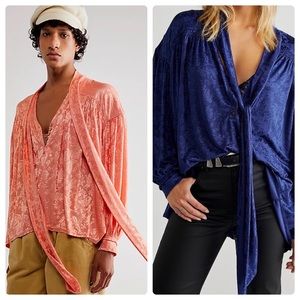 NWT Free People Lucca Tie Neck Coral Floral Jacquard Orange Top XS/S